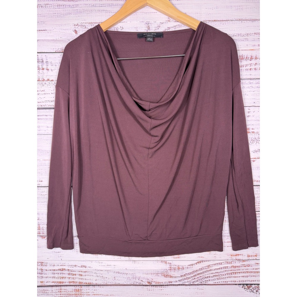 AllSaints Vicki Top Cowl Neck Long Sleeve Women Medium Plum Purple WM446K Blouse